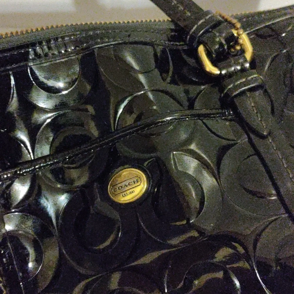 Coach Black Optic C Embossed Patent Leather Large Shoulder Crossbody Bag